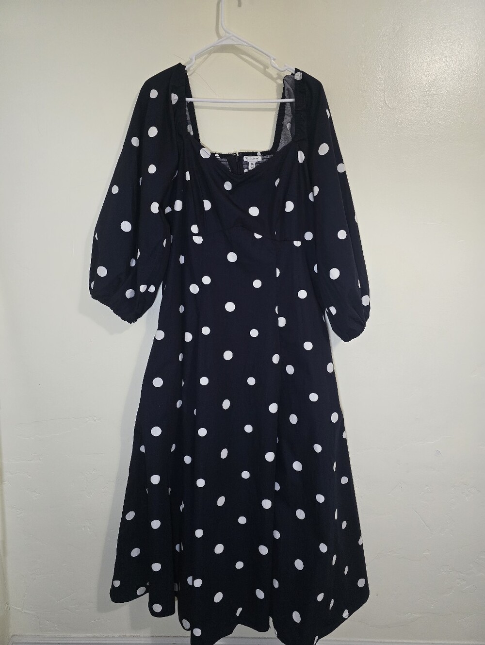 Free Assembly Cotton Navy Polka Dot Maxi Dress with Puff Sleeves Pockets XXL